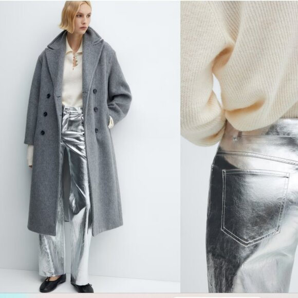 Mango Denim - MANGO MNG Silver Metallic Wide Leg Jeans